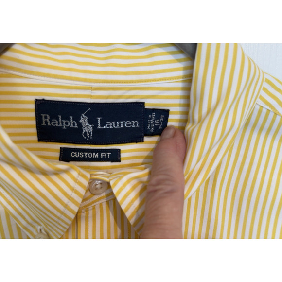 Ralph Lauren Men's Custom Fit Striped Poplin Shirt Yellow Size 16/34-35 $168 - Picture 3 of 8